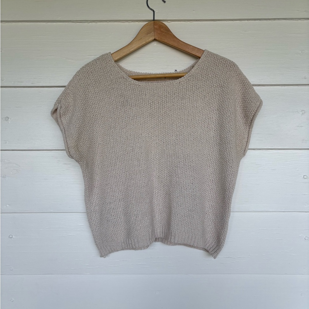 Beige Knit Short Sleeve Sweater